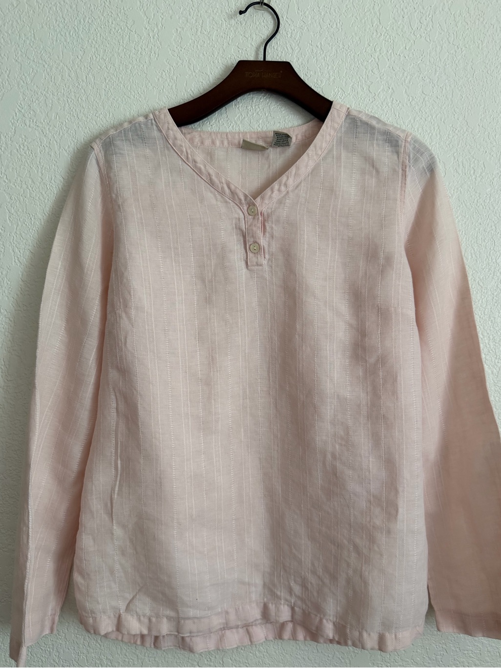 Ll Bean Pink 100% Linen Henley Tunic Top